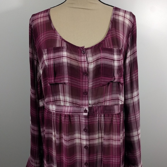 Torrid Dress Plaid Button Up Sheer 2X - Picture 4 of 8